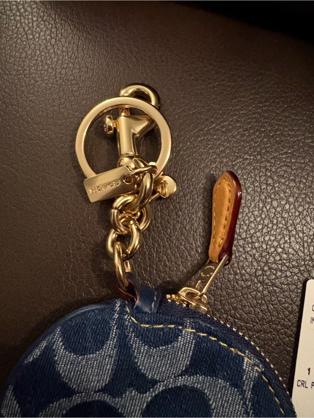 Coach Blue Denim Signature Round Coin Pouch Keychain with Gold Hardware - Picture 2 of 5